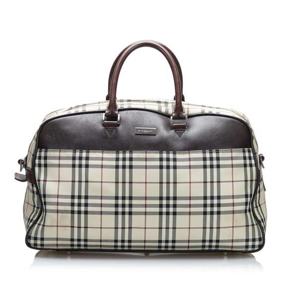 BURBERRY Nova Check Boston Bag Shoulder Beige Canvas Leather Women's - Picture 2 of 10